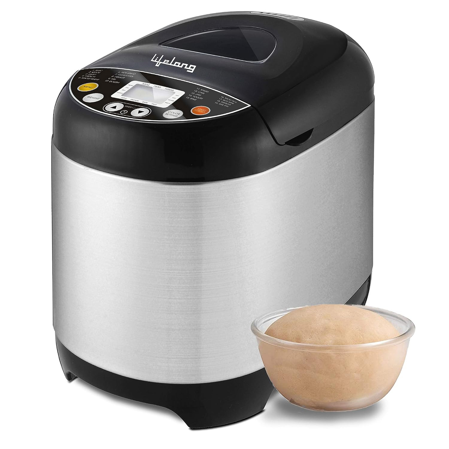 Lifelong Atta Dough & Bread Maker Machine for Home - 550W One Touch Automatic Machine for Kneading, Baking & Fermentation - 19 Presets - Chapati Dough, Multiple Bread types, Dessert, Cake, Jam etc.
