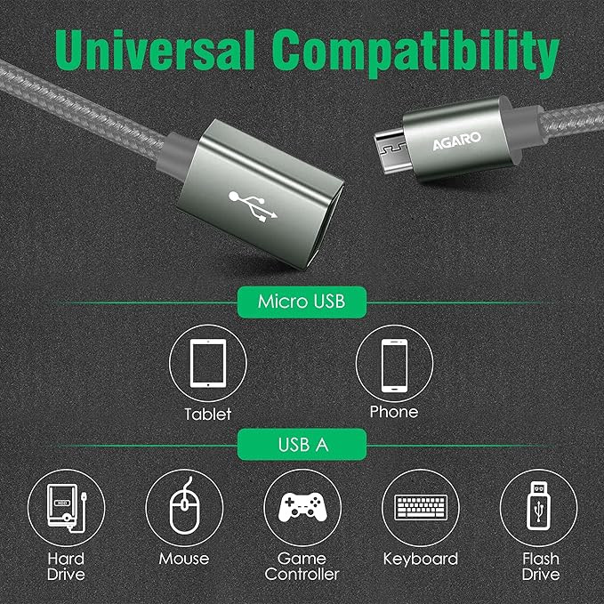 AGARO USB Type A Female 3.0 to Micro OTG with Nylon Braided Cable