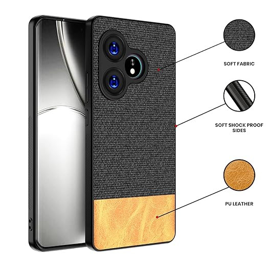 Kapa Soft Fabric & Leather Hybrid Protective Back Cover for Realme GT 6 / GT 6T | Shockproof Slim Hard Anti Slip Back Case (Black,Blue)