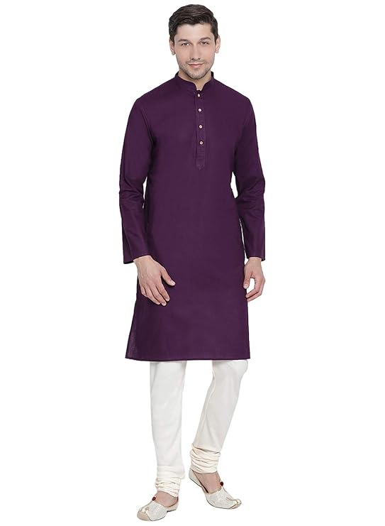 VASTRAMAY Men White Cotton Solid Kurta Pajama Set