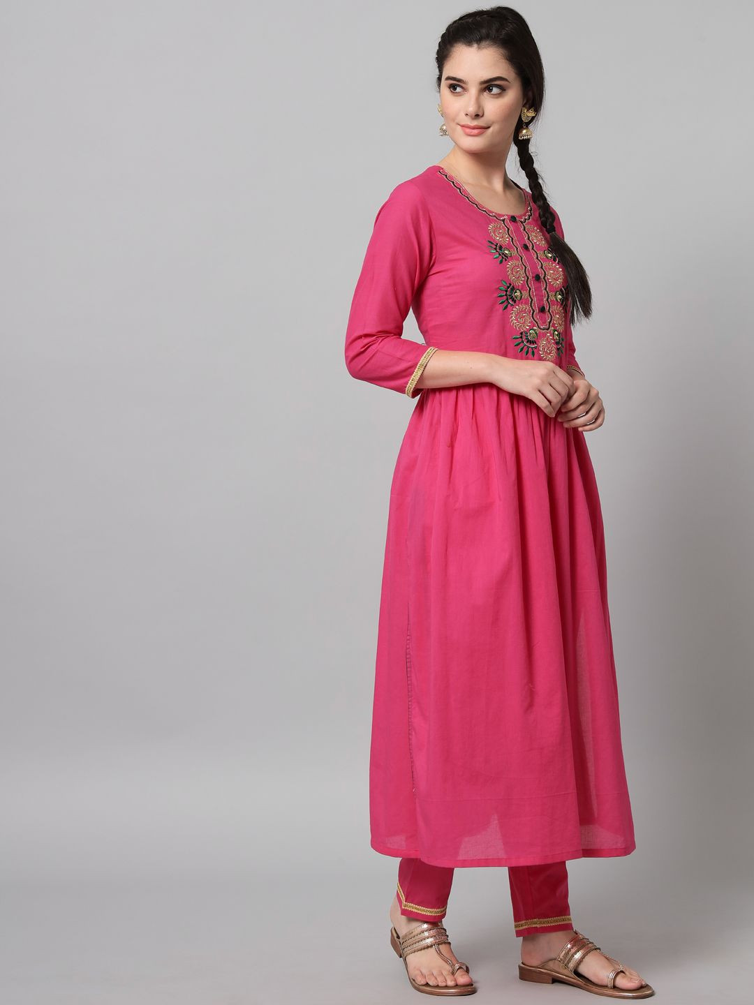 Pink embroidered kurta trouser set with dupatta