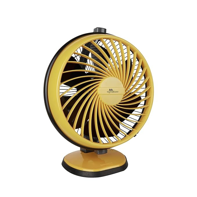 RR Signature Budy Hush Silent 230 mm Table Fan, 2 Years Warranty, Compact and Portable, Wall Mountable Best for Home and Office Use, Sporty Yellow