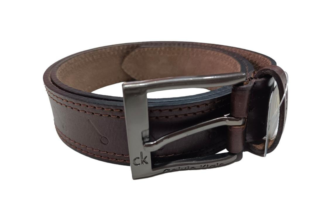 Klein Men Brown Calvin  Textured Leather Formal Belt