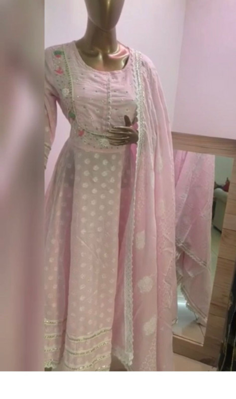 Light peach georgette embroidery work pant suit