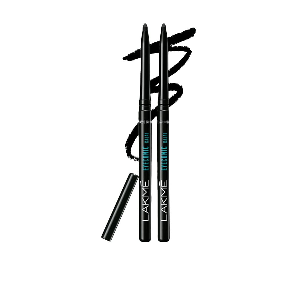 Lakme Eyeconic Kajal Twin Pack, Matte Kohl, Waterproof, Smudgeproof & Long Lasting Kajal Pencils , Pack of 2 - Deep Black, 0.35 g