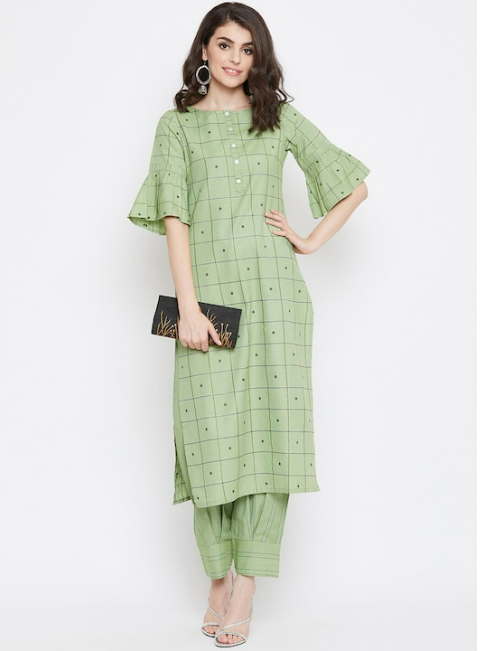 Women Green Printed Kurta with Trousers