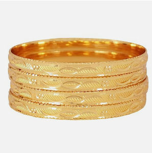 Beautiful and uniquely gold polished stone studded bangle set
