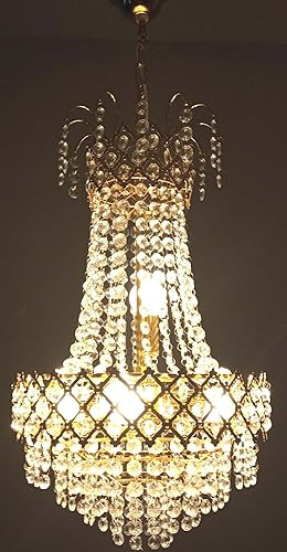 SHRI MAHAL ANTIQUES Heavy Orginal Frame Original Crystal Chandelier Light for Living Room Hall Chandelier Ceiling Lamp (Gold, White)