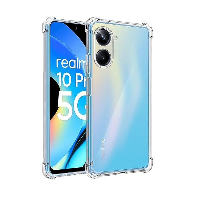 Plus Mobile Cover Soft & Flexible Shockproof Back Case with Cushioned Edges Transparent for Realme 10 Pro 5G - Clear