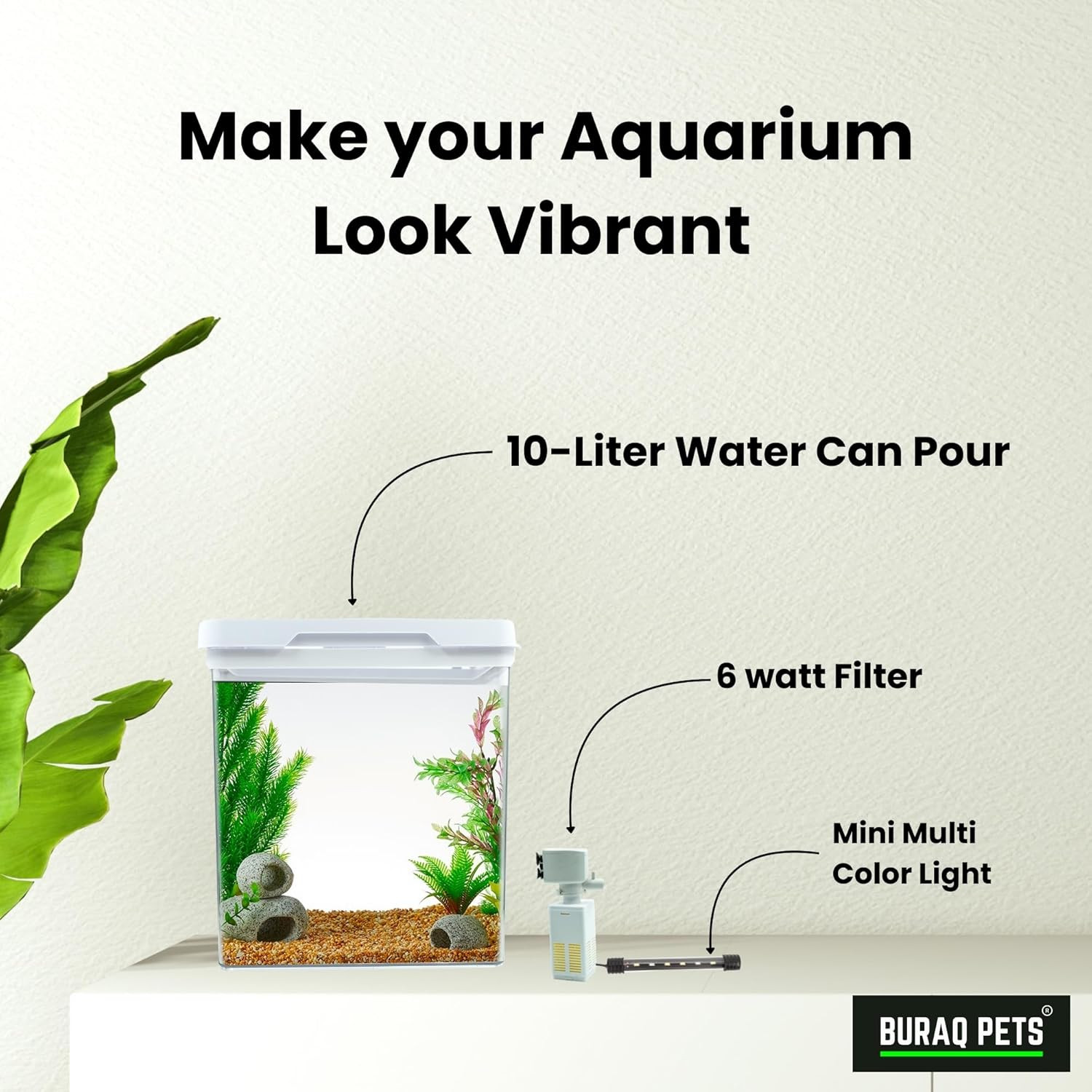 Buraq 4K Transparency Fashion Aquarium Mini Fish Tank with Filter & Light, Polycarbonate Material, Suitable for Home, Living Room and Office (26" L x 19" W x 28" H Cm)