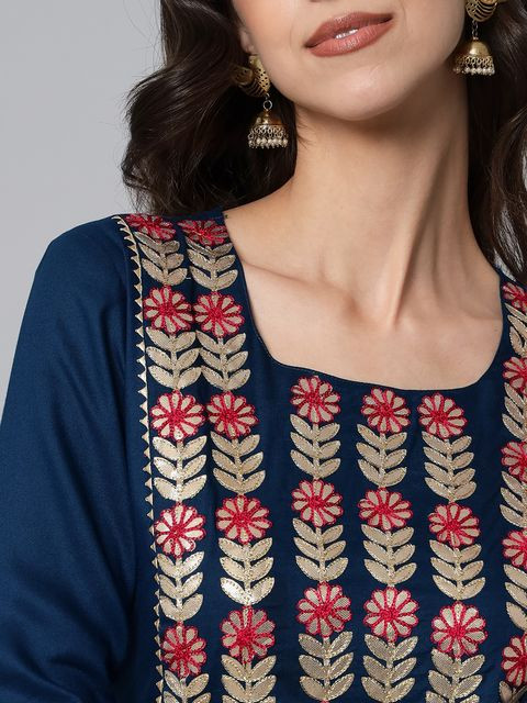 embroidered Teal kurta palazzo set