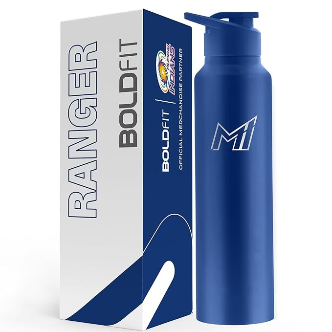 Boldfit Mumbai Indians (Mi) Official Merchandise Stainless Steel Water Bottle 1 Litre Steel Bottles for School, Office, Home, Gym 1 Litre Water Bottle Leakproof, Rust Free Steel Bottle-1000 Ml Blue