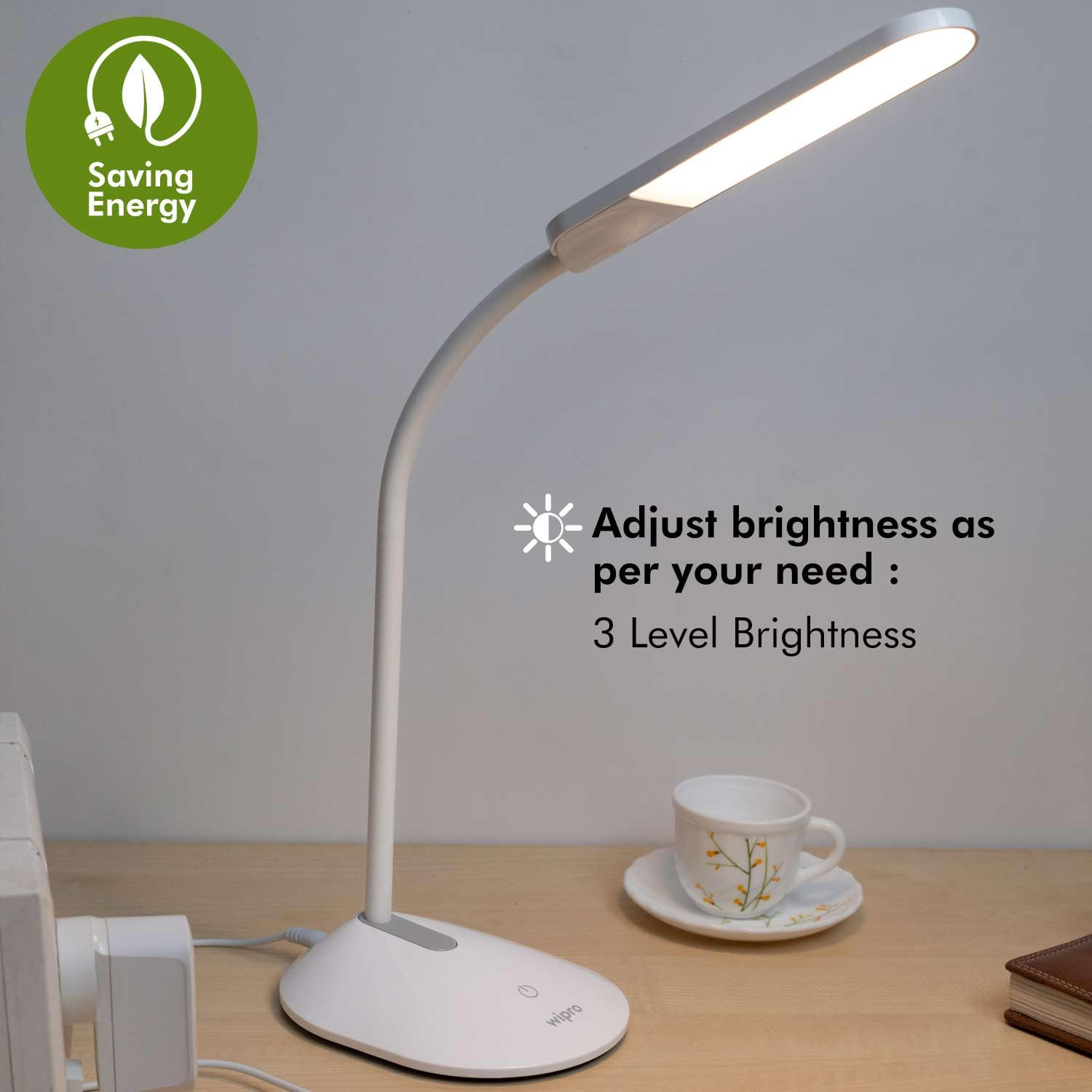 Wipro Garnet 6W LED Table Lamp, with 3 Grade Dimming, Flexible Gooseneck Design | 3 in 1 Color Changing (Cool Day Light/Neutral White/Warm White) | LED Portable Desk Lamp for Study (Pack Of 1)