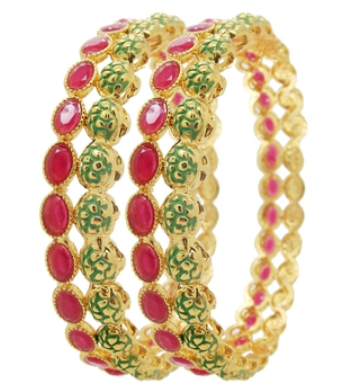 Traditional ruby white gold plated kundan bangle sets