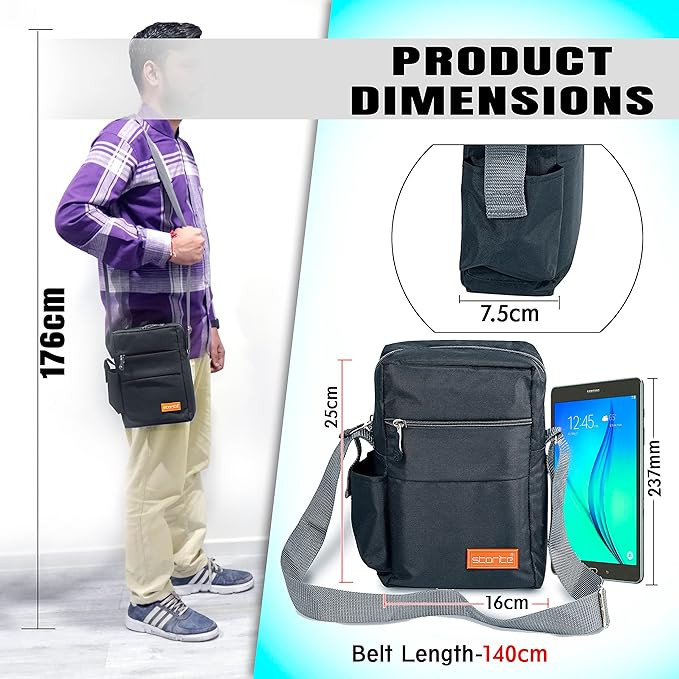 Storite 10 Inch Stylish Padded Mini Sling Bag for Men and Women, Small Passport Travel Bag and Small Sling Bag With Water Bottle Pocket (25x16x7.5cm, Dark Grey)
