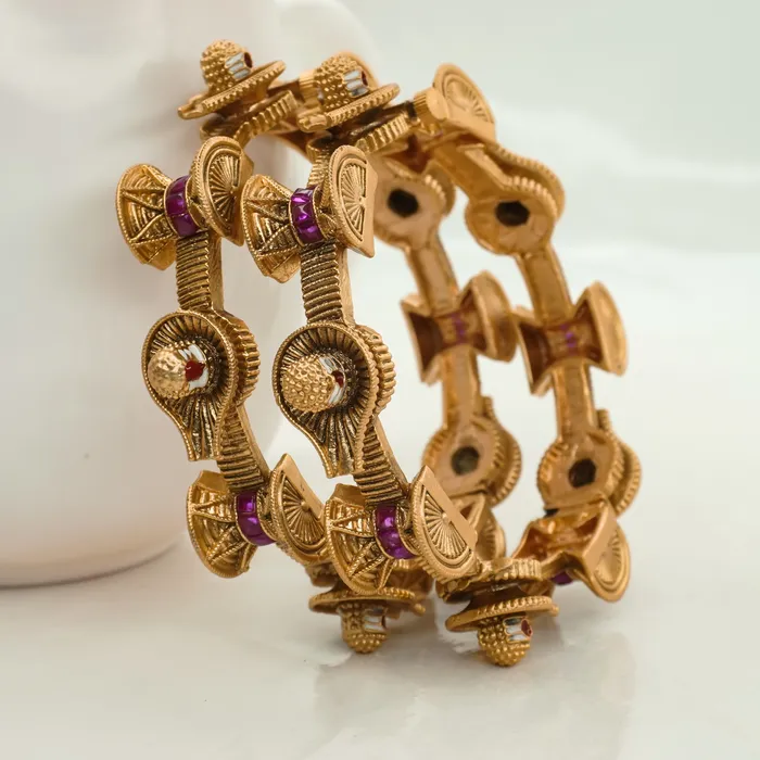 Beautiful shivling design gold plated copper bangles set