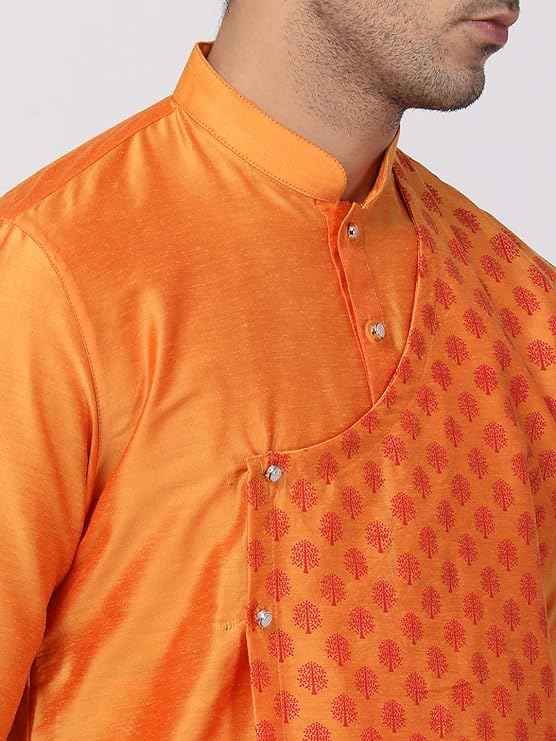 VASTRAMAY Men's Chiku Cotton Silk Blend Kurta and Pyjama Set