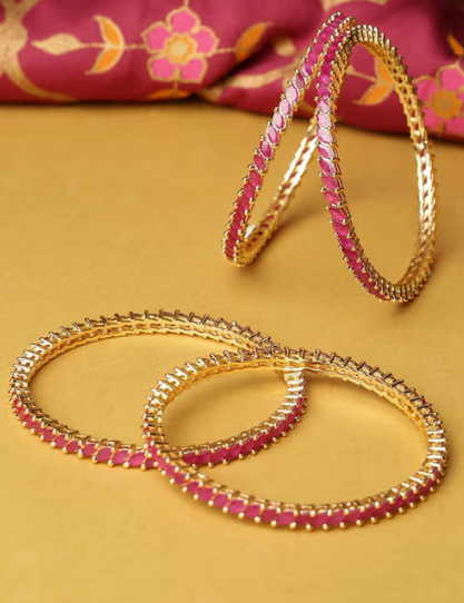 Rose Gold Plated Stone Studded Handcrafted Bangles