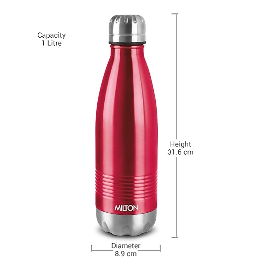 Milton Duo DLX 1000 Thermosteel 24 Hours Hot and Cold Water Bottle, 1 Piece, 1 Litre, Maroon | Leak Proof | Office Bottle | Gym | Home | Kitchen | Hiking | Trekking | Travel Bottle
