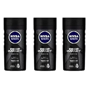 NIVEA Men Body Wash, Deep Impact Shower Gel for Body Face & Hair, 250 ml each (Pack of 3)