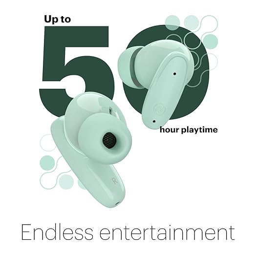 ct Truly Wireless in Ear Earbuds with 50H Playtime, Quad Mic with ENC, Instacharge(10 min=120 min), 13mm Driver, Hyper Sync, and BT v5.2 (Mint Green)