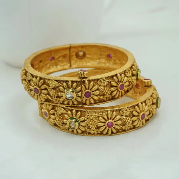 Traditional Gold Plated Floral Design Bangle set