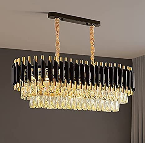 DREAMY DESIGNS Modern 600*300MM Gold Black Solid Stainless K9 Glass Crystal Raindrop 3Tier Chandelier Lights Mode LED Plate Available No Bulb Available Pendant Celling Lamp Fixture Lobby, Living Room.