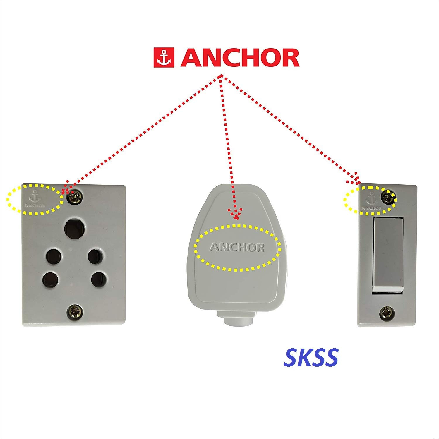 Anchor Extension Board Multi Outlet Electrical Switch Board with 3 Anchor Sockets (5 Amp) and 3 Anchor Switches (5Amp) 1.5 Mtr Long Cable with Anchor Top, Power Strip Surge Protector