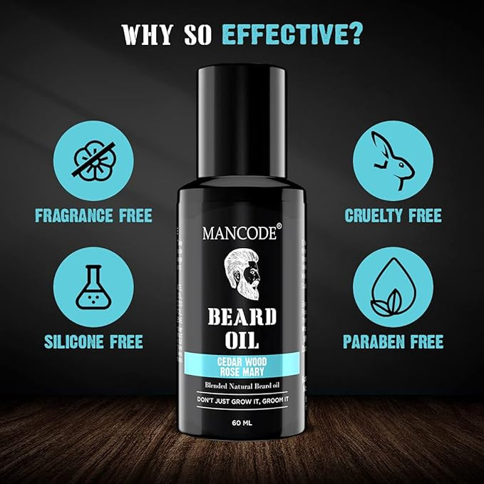 Mancode Beard Growth Oil for Men - 60ml More Beard Growth, With Cedarwood & Rose Mary Natural Oils including Vitamin E, Nourishment & Strengthening, No Harmful Chemical