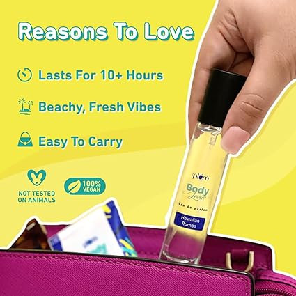 Plum BodyLovin' Hawaiian Rumba Eau De Perfum (Parfum) | Long Lasting & Premium Beachy Fragrance | Luxury Perfume for Women | Mandarin, Gardenia & Vanilla Notes | Travel Friendly | High On Fun - 15ml