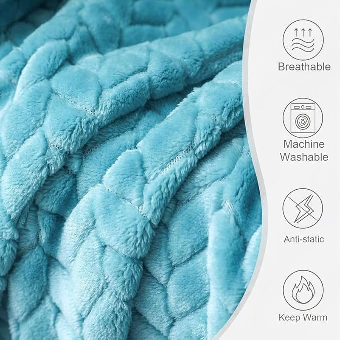 BSB HOME® Premium Plush Single Blanket with Leaf Jacquard | 300 GSM Lightweight Cozy Soft for Bed, Sofa, Couch, Travel & Camping| 150x220 cm or 60X86 inches|Aqua Blue