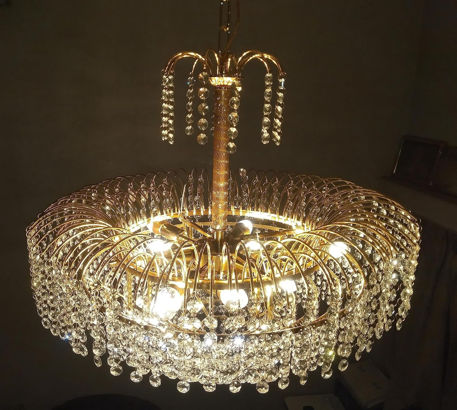 SHRI MAHAL ANTIQUES Crystal Chandelier for Living Room Bedroom Office Jhoomar Glass Crystal Big Size Jhumar Modern Ceiling Light (Size: 60 x 60 x 90 CM)