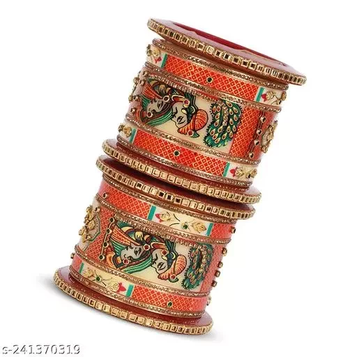 Sakshi Designer Stone Chura Base Glittery Design Embroidery Fashion Designing Plastic Bridal Dulhan Rajasthani Bangle For Women 3