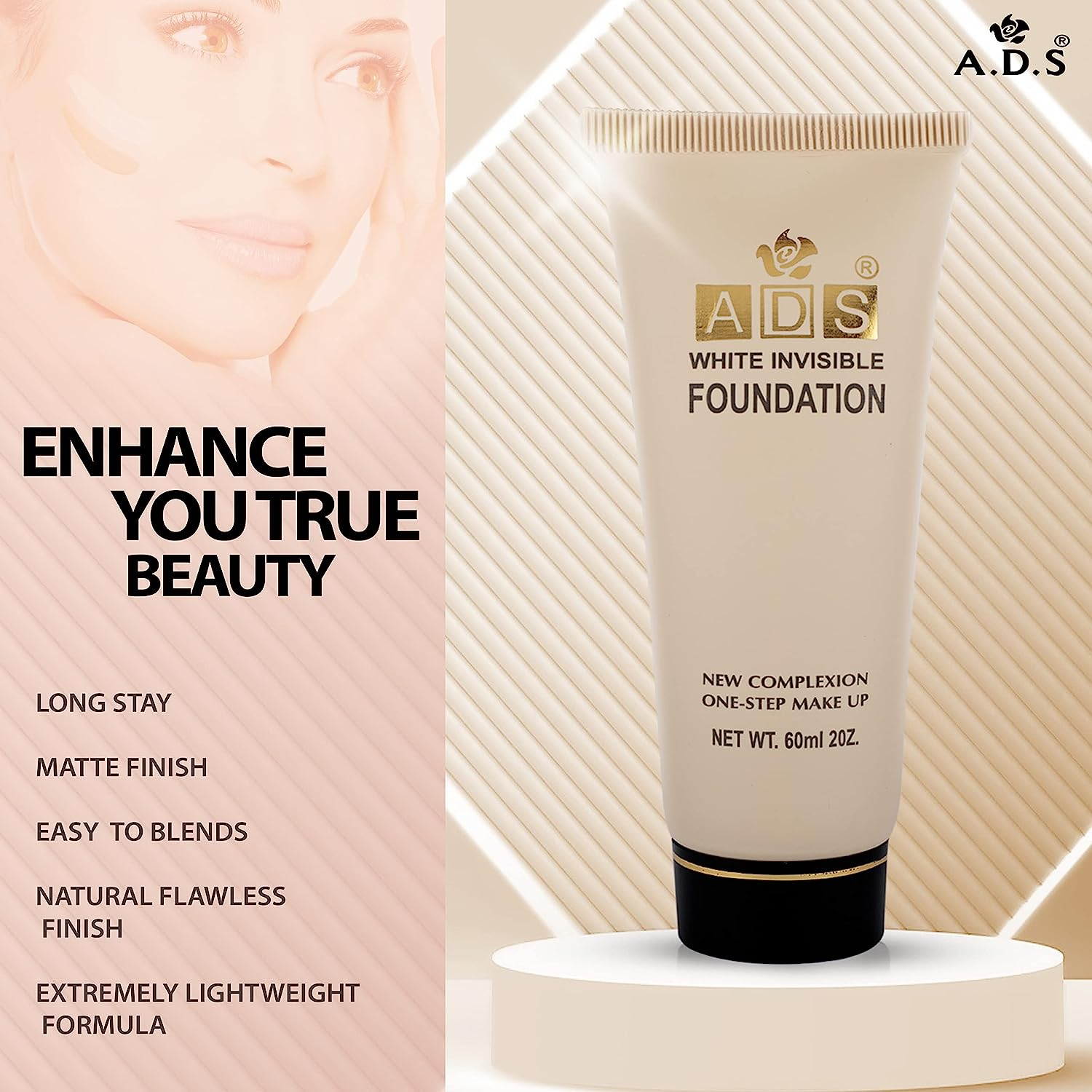 Ads White Invisible Liquid Foundation, Matte Finish