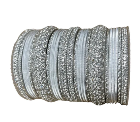 Beautiful silver Plated cream colour stone craft Bangle set