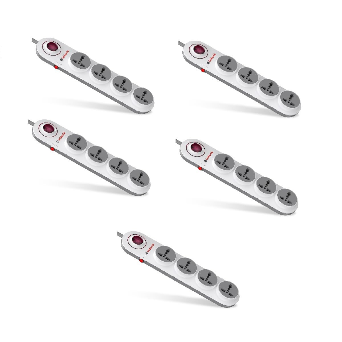 Goldmedal Logica 4X1 Spike Guard (White)–4 International Sockets,Suitable for All Type Plugs,2-Meter Cable,Master Switch with Indicator & Reset Switch with Surge Protector for Home&Office (Pack of 5)