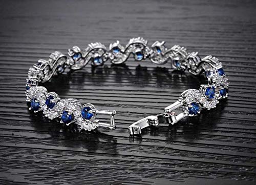 Shining Diva Fashion Royal Blue Crystal CZ Silver Plated Stylish Bracelet Gift for Girls Women
