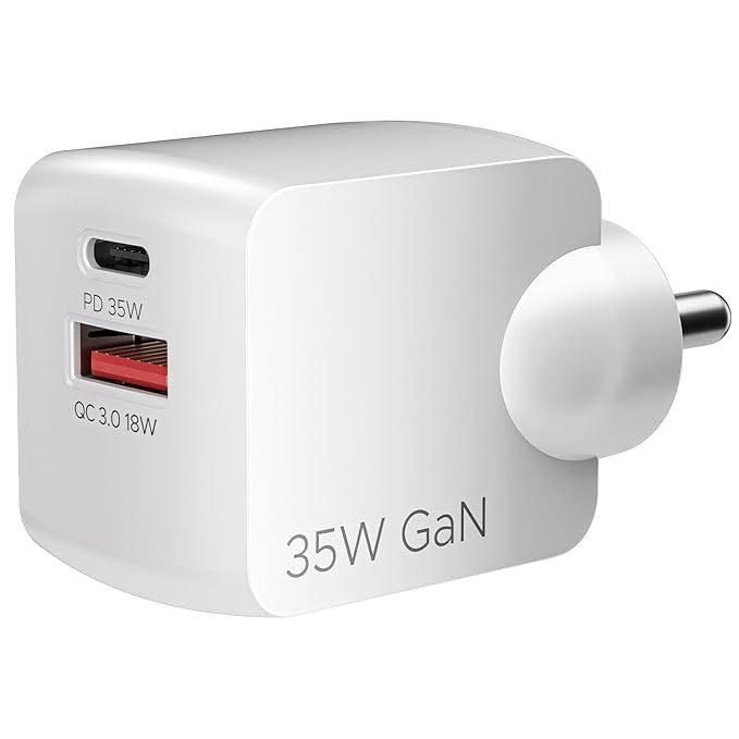 boAt 35W GaN Wall Charger w/GaN Chip Tech, Fast Charging w/PD,PPS & QC 3.0, Compatible w/iPhone 16/15/14/13, Samsung S23/S24, Vivo, Oppo,Oneplus & Smart IC Protection(Crystal White)