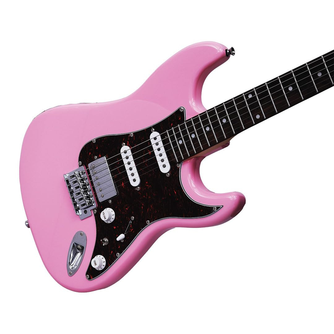 Vault ST2 Stratocaster Style Electric Guitar with H-S-S pickup configuration and Coil Split Function - Pink