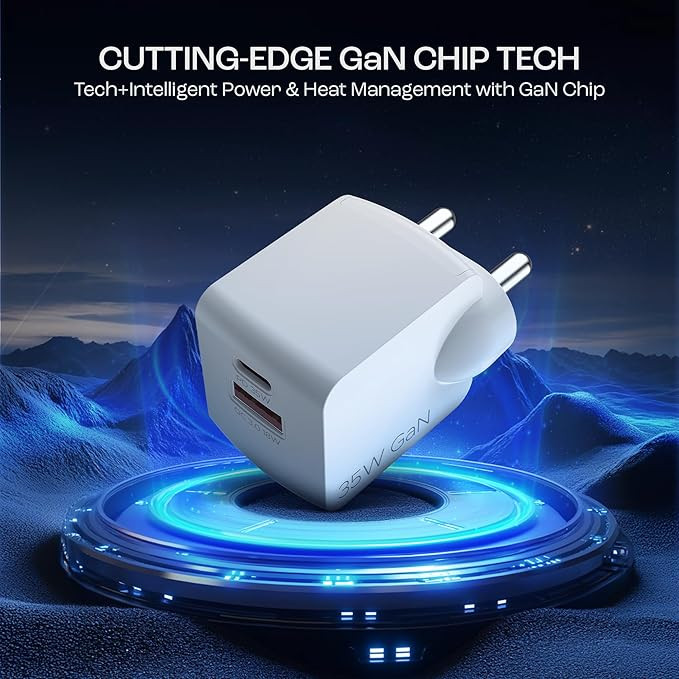 boAt 35W GaN Wall Charger w/GaN Chip Tech, Fast Charging w/PD,PPS & QC 3.0, Compatible w/iPhone 16/15/14/13, Samsung S23/S24, Vivo, Oppo,Oneplus & Smart IC Protection(Crystal White)