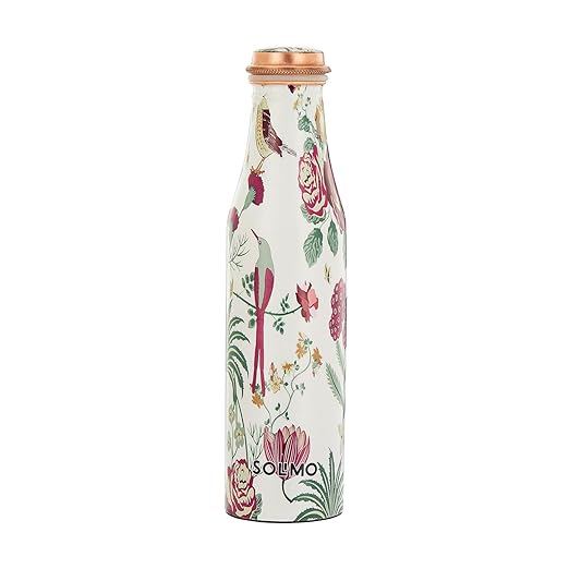 Amazon Brand - Solimo Copper Meenakari Printed Bottle, 950 ml, White