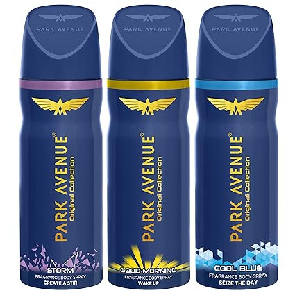 Park Avenue Original Collection | Deodorant Spray For Men | Fresh Long-Lasting Aroma Cool Blue, Good Morning & Storm | 150Ml Each (Pack Of 3)