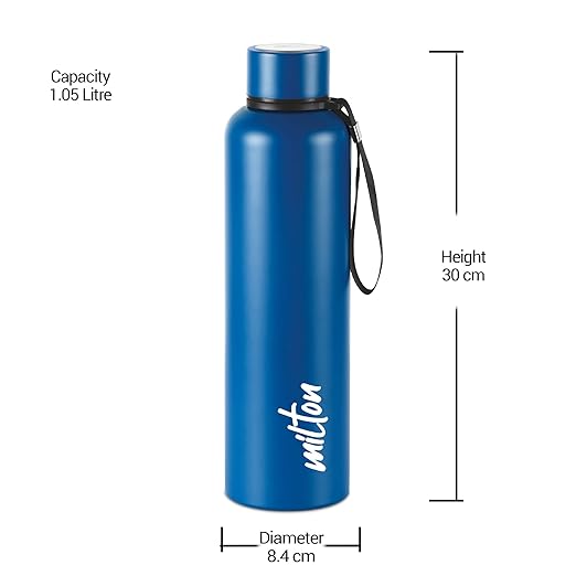 Milton Aura 1000 Thermosteel Bottle, 1.05 Litre, Dark Blue | 24 Hours Hot and Cold | Easy to Carry | Rust & Leak Proof | Tea | Coffee | Office| Gym | Home | Kitchen | Hiking | Trekking | Travel Bottle