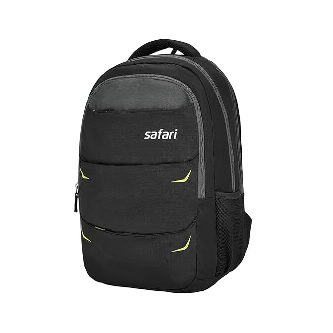 Safari Omega spacious/large laptop backpack with Raincover, college bag, travel bag for men and women, Black, 30 Litre