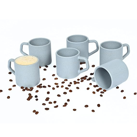 Eha Earth-Friendly Comfy Coffee Cup Set of 6 | 200 ml | Made with Rice Husk & Bamboo Fibers | Microwave Safe | for Hot & Cold Coffee Mug, Tea & Milk | Natural Matte Finish | Multicolor