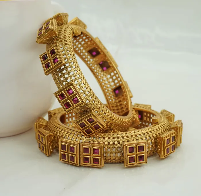 ruby design gold plated copper bangles for girls