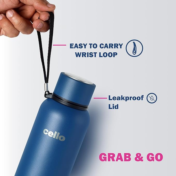 Cello Duro Kent Thermosteel Flask with DTP Coating, 750ml, Dark Blue | 24 Hours Hot and Cold Stainless Steel Bottle | Flask for Tea Coffee | Ideal for Office, Gym, Home, Hiking, Travel Bottle