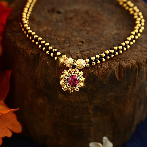 MEENAZ Traditional jewellery's Fancy Moti Pearl Gold Kolhapuri Marathi Maharashtrian Thushi Mangalsutra Pendant Necklace for Women Jewellery Set Latest - THUSHI-134