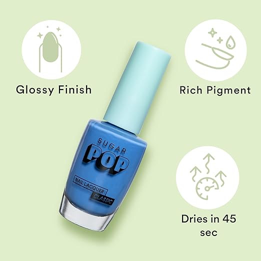 SUGAR POP Nail Lacquer - 06 Blue For You (Cool-Toned Persian Blue) 10 Ml - Dries In 45 Seconds - Chip-Resistant, Long-Lasting. Glossy Finish High Shine Nail Polish