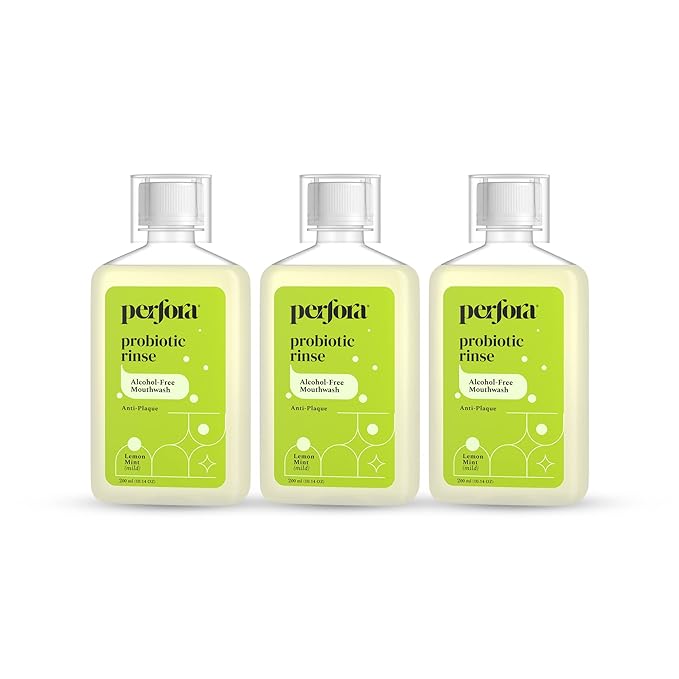 Perfora Lemon Mint Mouth Wash | Mouth Freshener with Probiotics, Hyaluronic Acid, & Vitamin C | No Artificial Flavors & Colors | Alcohol Free | Suitable for Men, Women, Children | Pack of 3 (200ml)